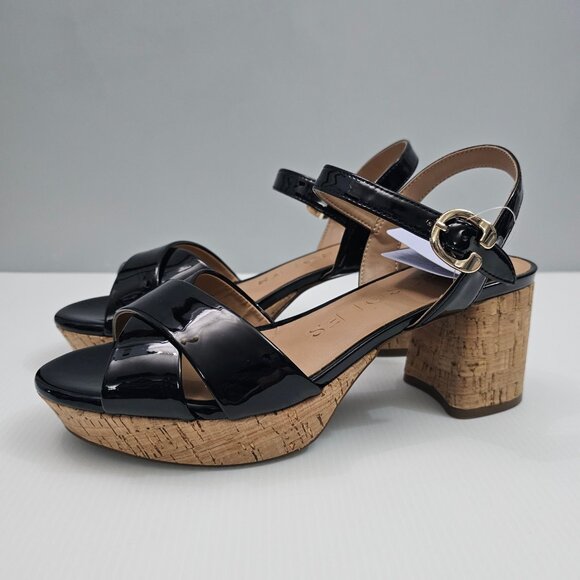 Aerosoles Cosmos Platform Sandal Womens 8 Black Patent Cork Chunky Heel NEW - Picture 15 of 15